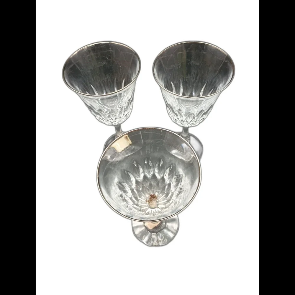 3 Fostoria Kimberly Platinum Water wine Goblets Glasses Lead Crystal 7.5